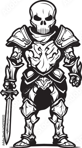 Phantom Champion Skeleton Knight Symbol in Black Vector Haunted Paladin Skeleton Knight Logo Design in Black Vector
