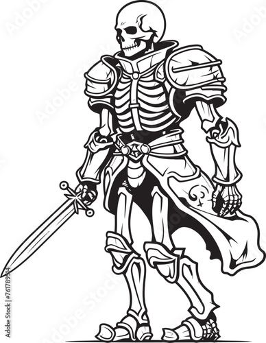 Spectral Warrior Skeleton Knight Logo Design in Black Vector Grim Defender Skeleton Knight Icon in Black Vector