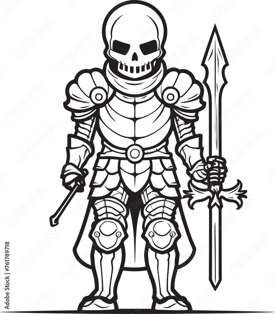 Obraz premium Shadowed Guardian Skeleton Knight Icon in Black Vector Grim Reapers Sentinel Skeleton Knight Symbol in Black Vector