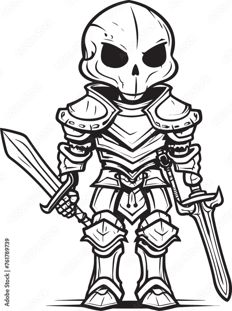 Fototapeta premium Shadowed Defender Skeleton Knight Symbol in Black Vector Spectral Defender Skeleton Knight Logo Design in Black Vector