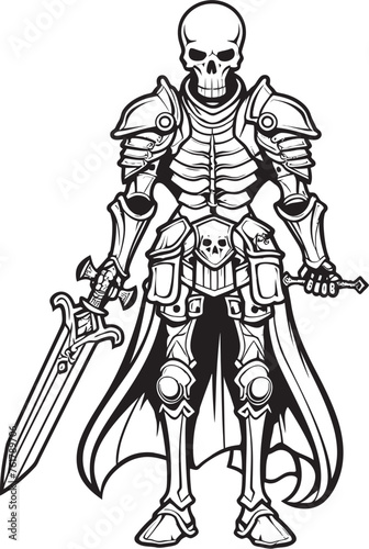 Wraithlike Warden Skeleton Knight Symbol in Black Vector Phantom Paladin Skeleton Knight Logo Design in Black Vector