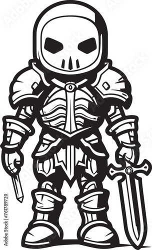 Spectral Sentinel Skeleton Knight Logo Design in Black Vector Dark Sentinel Skeleton Knight Icon in Black Vector