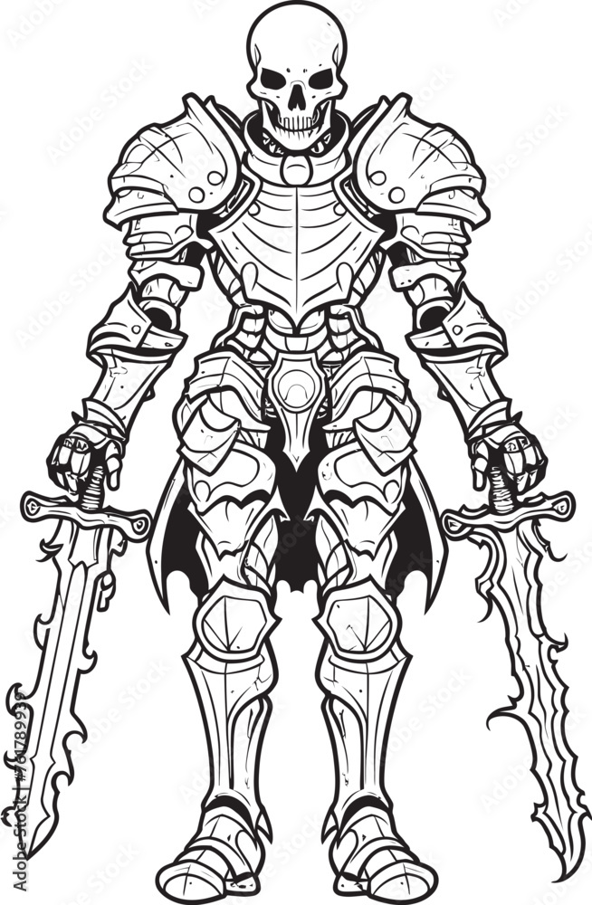 Haunted Hero Skeleton Knight Logo Design in Black Vector Phantom Sentinel Skeleton Knight Icon in Black Vector