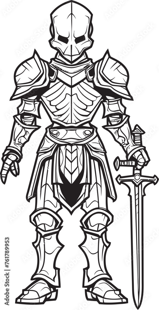 Grim Protector Skeleton Knight Symbol in Black Vector Deaths Defender Skeleton Knight Logo Design in Black Vector