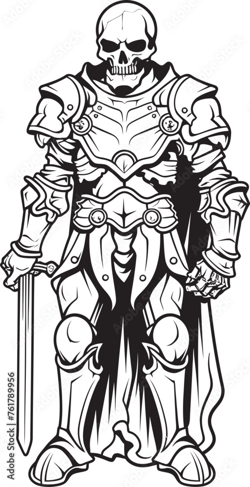Deaths Defender Skeleton Knight Logo Design in Black Vector Shadowed Guardian Skeleton Knight Icon in Black Vector