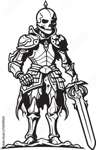 Deaths Protector Skeleton Knight Logo Design in Black Vector Grim Reapers Guardian Skeleton Knight Icon in Black Vector