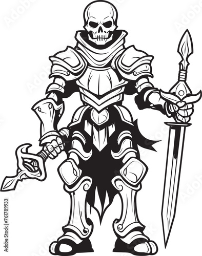 Spectral Paladin Skeleton Knight Symbol in Black Vector Haunted Hero Skeleton Knight Logo Design in Black Vector