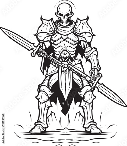 Wraithlike Warden Skeleton Knight Symbol in Black Vector Phantom Paladin Skeleton Knight Logo Design in Black Vector