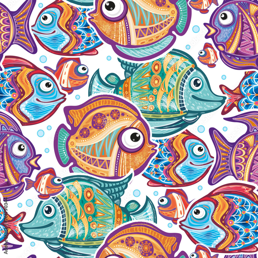 Fototapeta premium Seamless Pattern with Decorative fishes and Corals