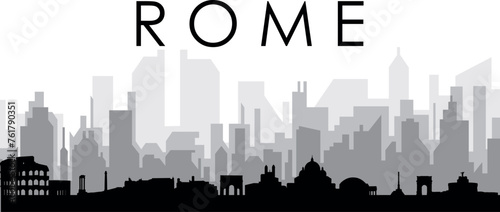 Black cityscape skyline panorama with gray misty city buildings background of ROME, ITALY