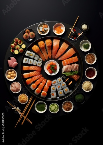 Sushi Selection Supreme - Assorted sushi set on dark, elegant background