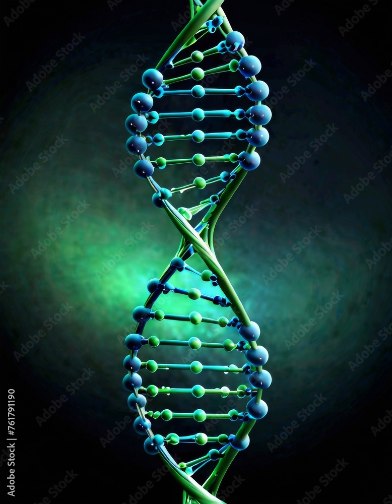The green luminescent backdrop enhances this 3D model of the DNA double ...
