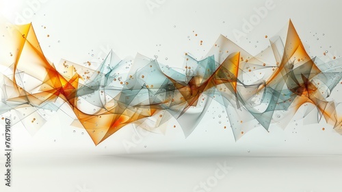  an abstract image of a line of orange and blue shapes on a white background with space for text or image.