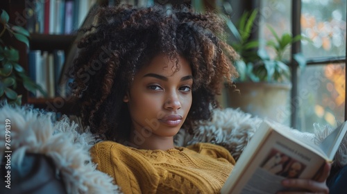Woman Reading Book on Couch