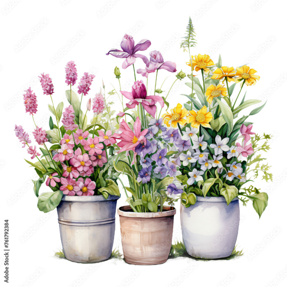 A piece of art showcasing potted plants, painted beautifully with watercolors