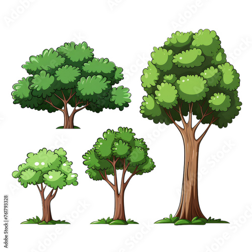 Three trees vector  2D cartoon style  white background.