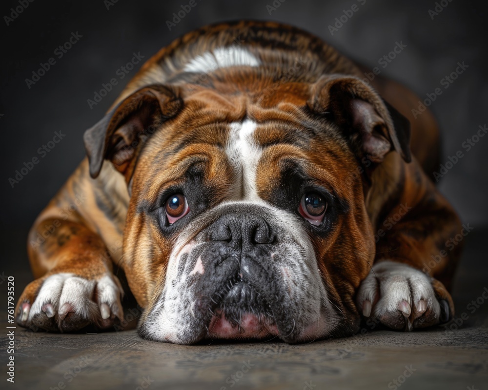 Attentive English Bulldog - Adorable Domestic Brown Breed Curious and Centered, Alone with Curious Expression