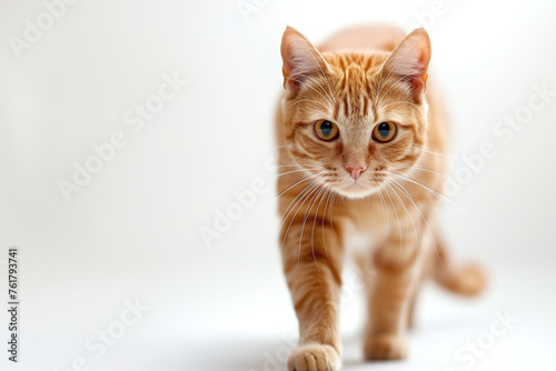 A beauty red cat walking on a white background