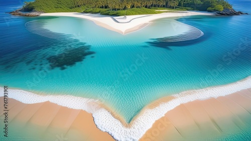 Aerial view of a tropical island in the shape of a heart. Vacation at sea. Sea cruise © Sarbinaz Mustafina