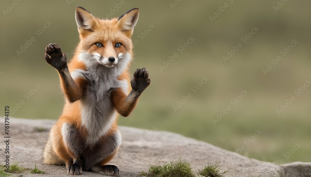 A Fox With Its Paw Outstretched Reaching For Some - obrazy, fototapety, plakaty 