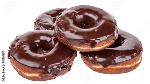 Delicious Chocolate Donuts - A Breakfast Treat from American Bakery, Isolated on White Background with Up High View