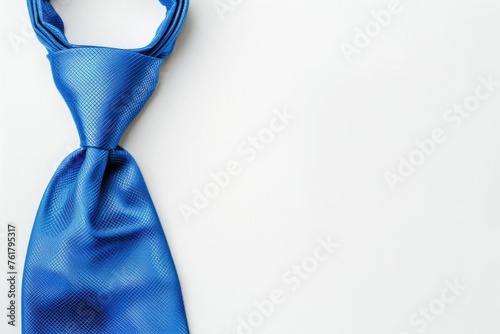 Happy Father's Day - Blue Tie Gift Laid on White Background in Top View with Space for Text