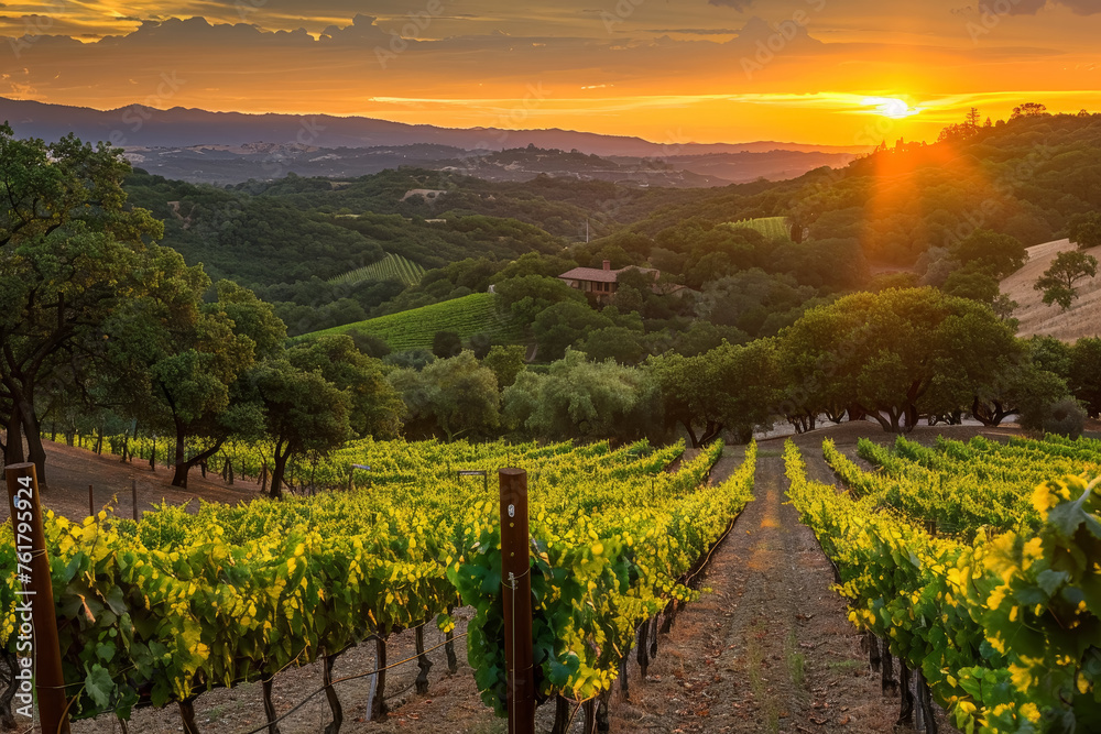 Sunset Over Lush Vineyards