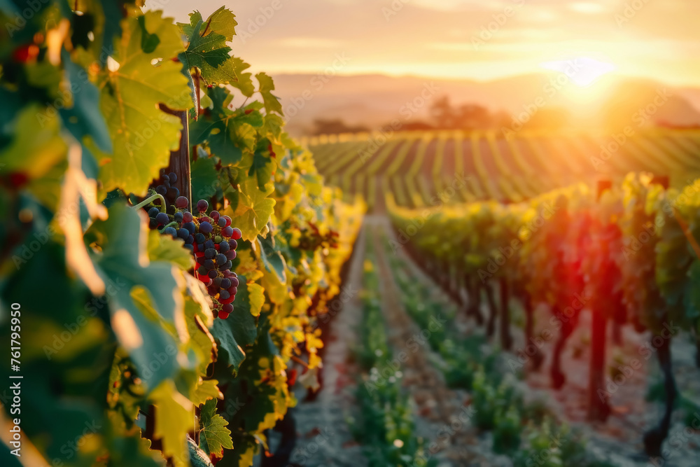 Naklejka premium Sunset Over Lush Vineyards