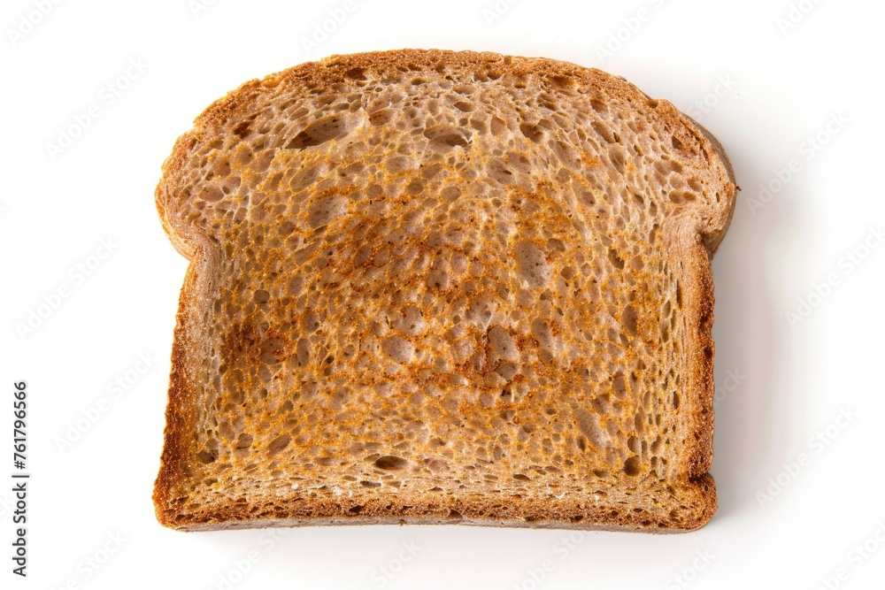 Isolated Whole Wheat Toast Slice on White Background. Perfectly Toasted