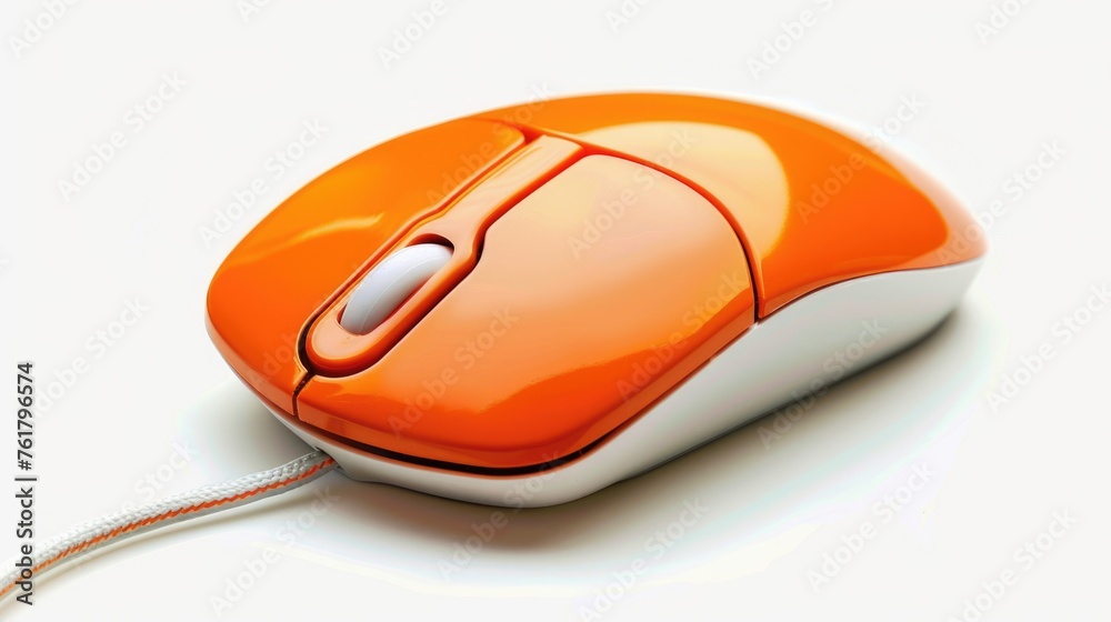 Orange Computer Mouse with Input Cable and Scroll Wheel on White Background. Push Button Device with Vibrant Colors Orange Computer Mouse with Input Cable and Scroll Wheel on White Background. Push Button Device with Vibrant Colors