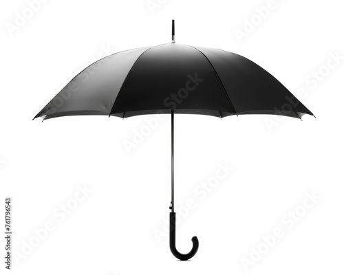 Isolated Umbrella for Protection in Rainy Weather. White Background with Black Handle and Parasol Opened