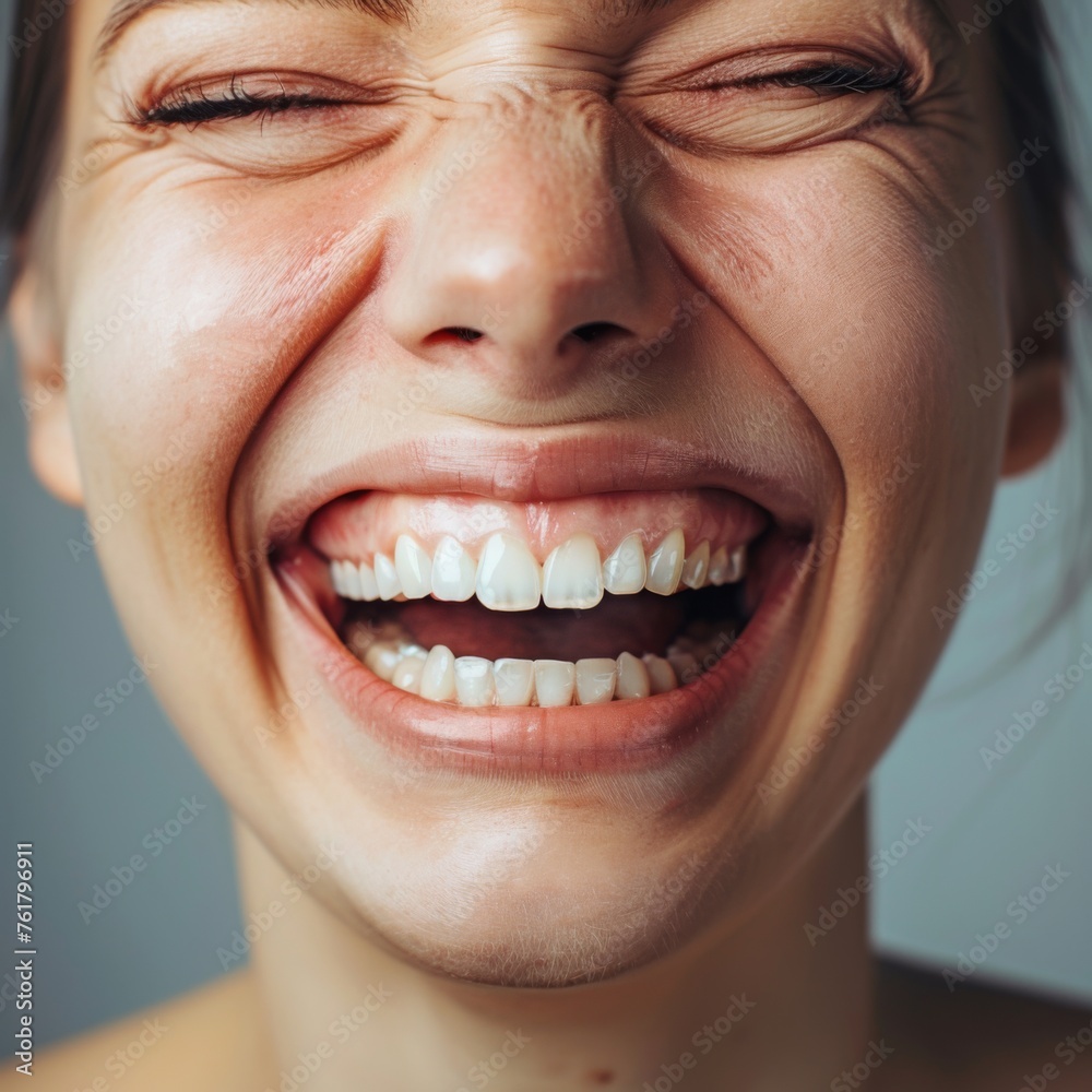 Close-Up of Joyful Woman Laughing Heartily - A close-up portrait of a joyful woman laughing heartily, showing off a beautiful, spontaneous smile and crinkled eyes. Close-Up of Joyful Woman Laughing Heartily - A close-up portrait of a joyful woman laughing heartily, showing off a beautiful, spontaneous smile and crinkled eyes.