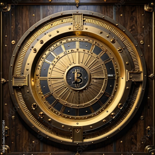 The merger of old-world security with new-age digital currency is showcased in this vault door  adorned with a Bitcoin symbol. Its robust construction and sophisticated design symbolize the strength