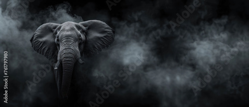 a black and white photo of an elephant's head with the word elephant in the middle of the picture. © Anna