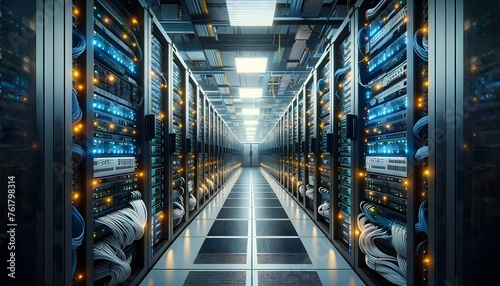 Modern data center infrastructure and networking equipment.