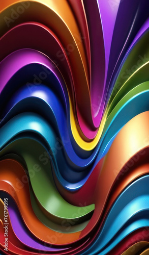 Abstract vertical background. Multi-colored material, curves of multi-colored volumetric lines. AI generative.