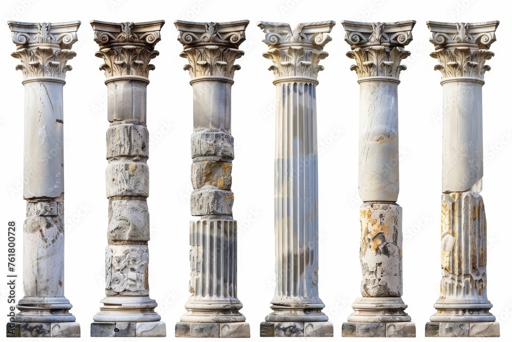 Stone Pillars Set Isolated, Old Roman Columns, Marble Greek Pillar, Rome Greece Architecture Stone Pillars Set Isolated, Old Roman Columns, Marble Greek Pillar, Rome Greece Architecture