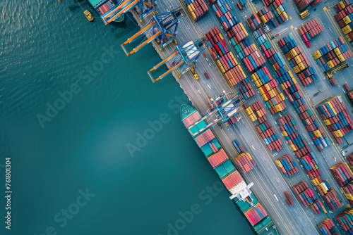 Aerial view of a bustling international trade port at the peak of its daytime operations photo