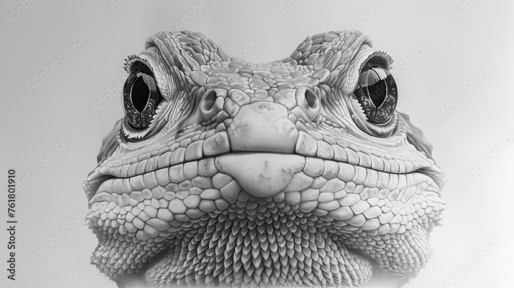 a black and white photo of a lizard's face with large, round, black - and - white eyes. a black and white photo of a lizard's face with large, round, black - and - white eyes.