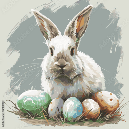 vector easter bunny and easter eggs