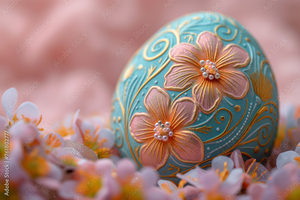 Exquisite Hand-Painted Easter Egg Amongst Feathers Exquisite Hand-Painted Easter Egg Amongst Feathers