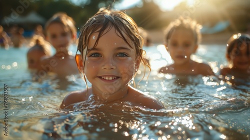 Young Girl Smiles While Swimming in Pool
