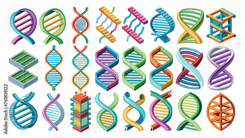 DNA icons in flat style, contour, thin, minimal and linear design. Vector illustration on isolated background