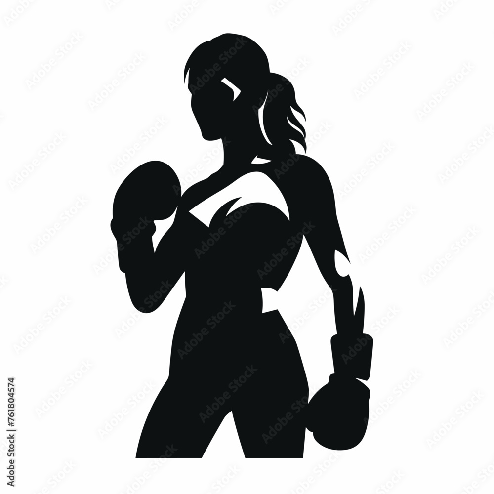 Boxer woman black icon on white background. Female Boxer silhouette