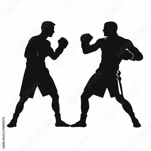 Fighting boxers black icon on white background. Fighting boxers silhouette