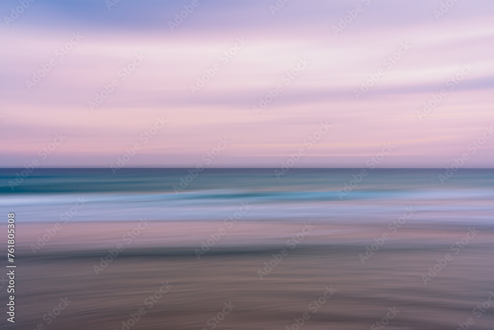 Pink sunrise over the sea, line art, motion blur. Abstract seascape background