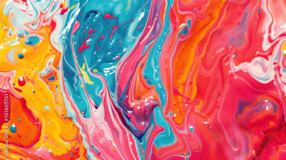 a close up of a multicolored liquid pouring down the side of a cell phone case with a red, blue, yellow, pink, orange, and green design.