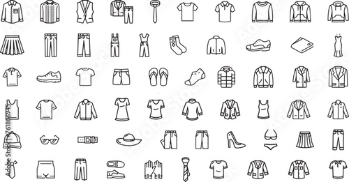 clothes and cloth elements - minimal thin line web icon set. Outline editable icons collection. Simple vector illustration