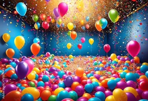 illustration, vibrant party confetti celebrations, balloons, banners, festivity, ornament, decor, embellishment, supplies, accessories, adornment, background, multicolor, party, colorful, celebrations