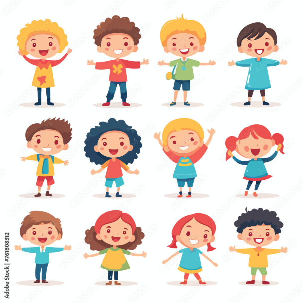 Happy kids stylized drawing over white background 